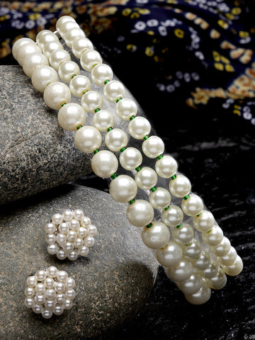 Karatcart Gold Plated White Pearl Beaded Kundan Choker Necklace Set for Women