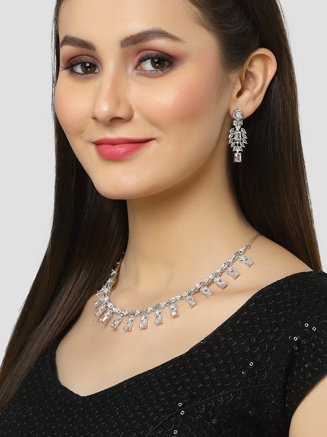 Karatcart Silver Plated Cubic Zirconia Necklace Set for Women