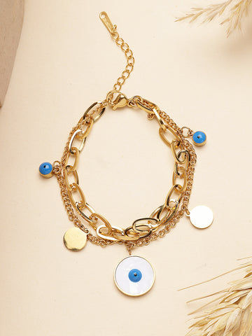 Bohey by KARATCART Gold Plated Evil Eye Charm Chain Bracelet for Women