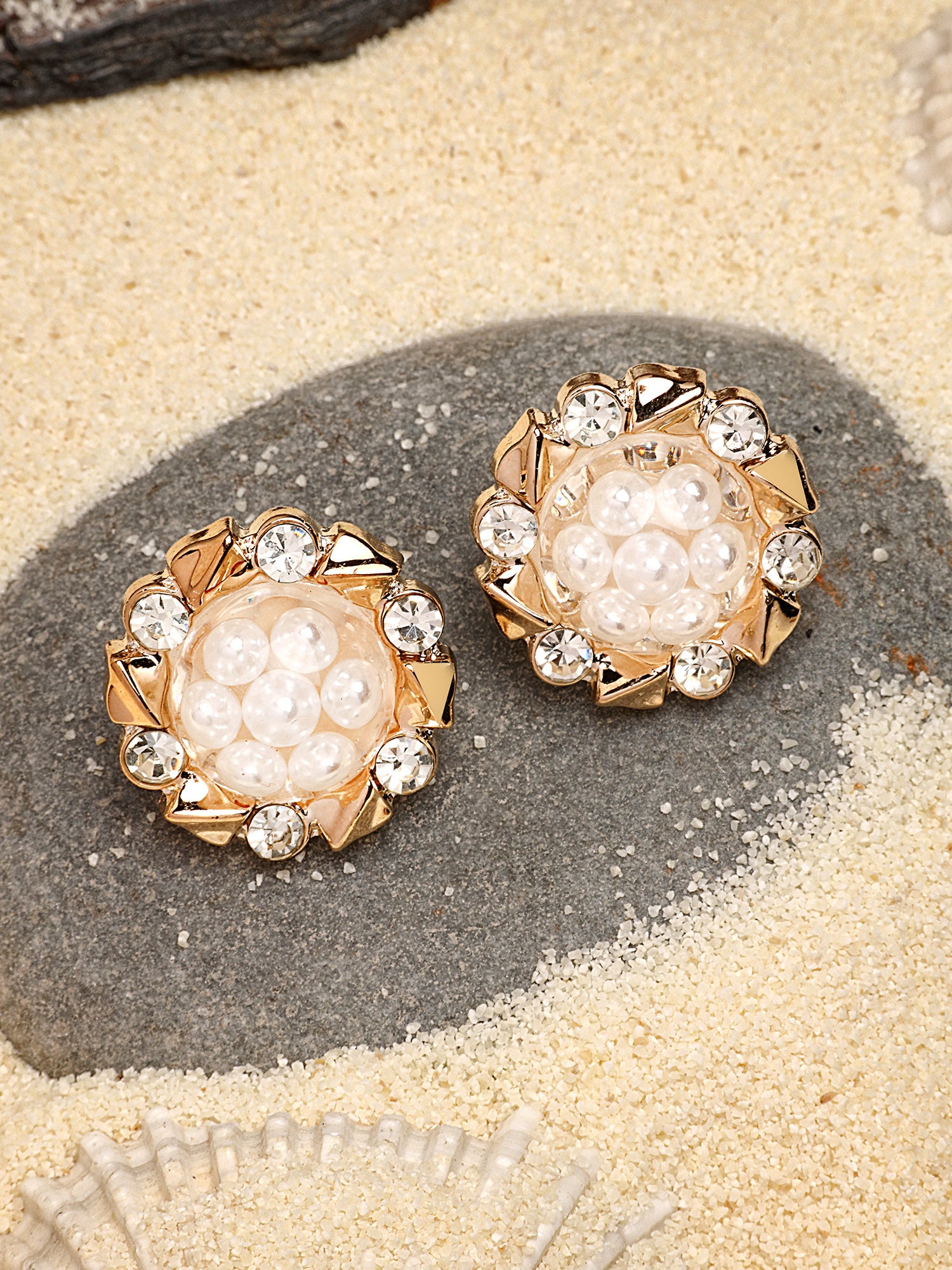 Bohey by KARATCART Gold Plated Cubic Zirconia Stud Earrings for Women