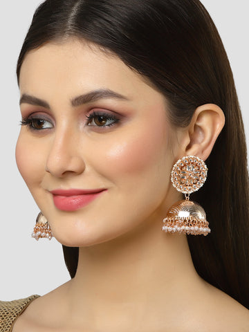 Karatcart Rose Gold Plated Kundan Studded Jhumki Earrings for Women