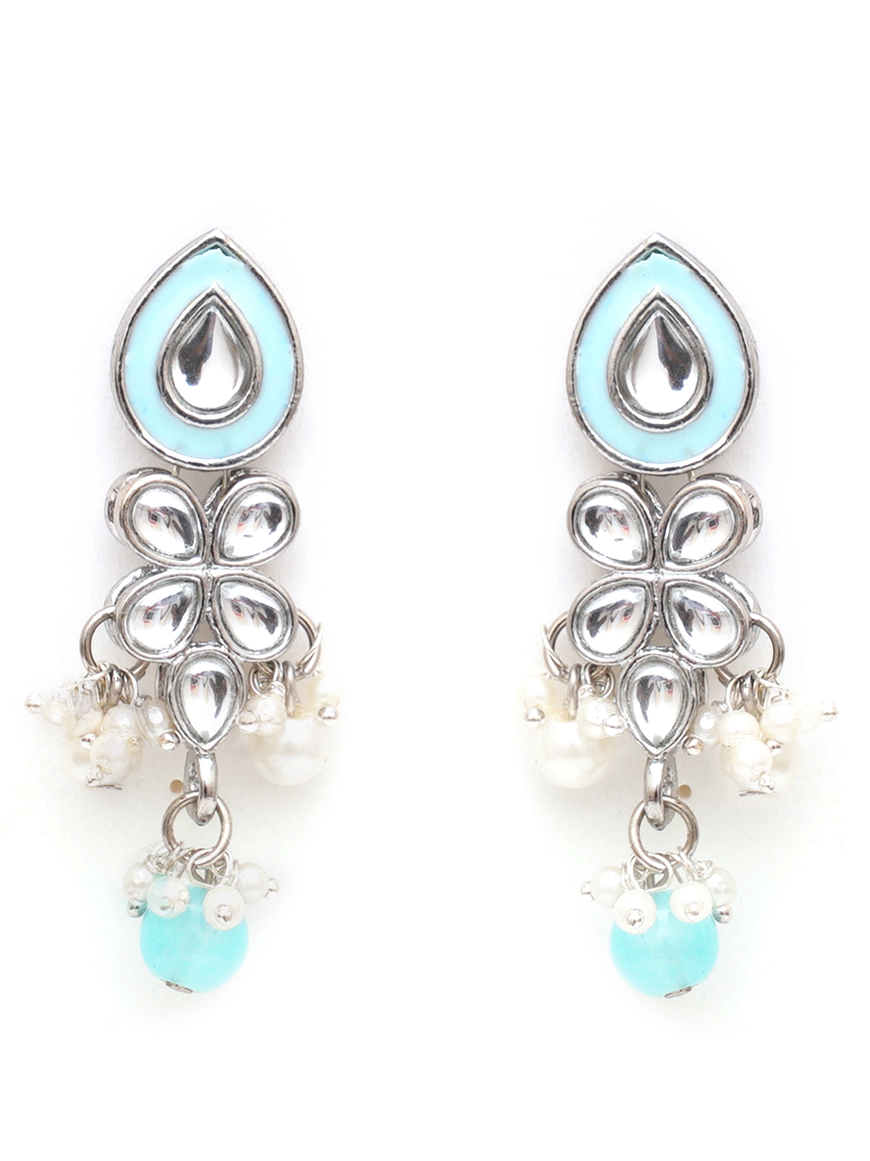 KARATCART Oxidised Silver Kundan Choker Light Blue Jewellery Set