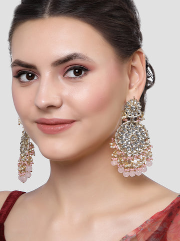 Karatcart Gold Plated Pink Handcrafted Kundan Dangler Earrings for Women