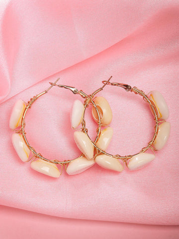 Bohey by KARATCART Gold-Plated Handcrafted Shell Detail Hoop Earrings