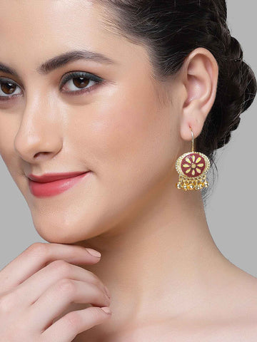 Karatcart Gold Plated Brown and Cream Meena Drop Earring for Women