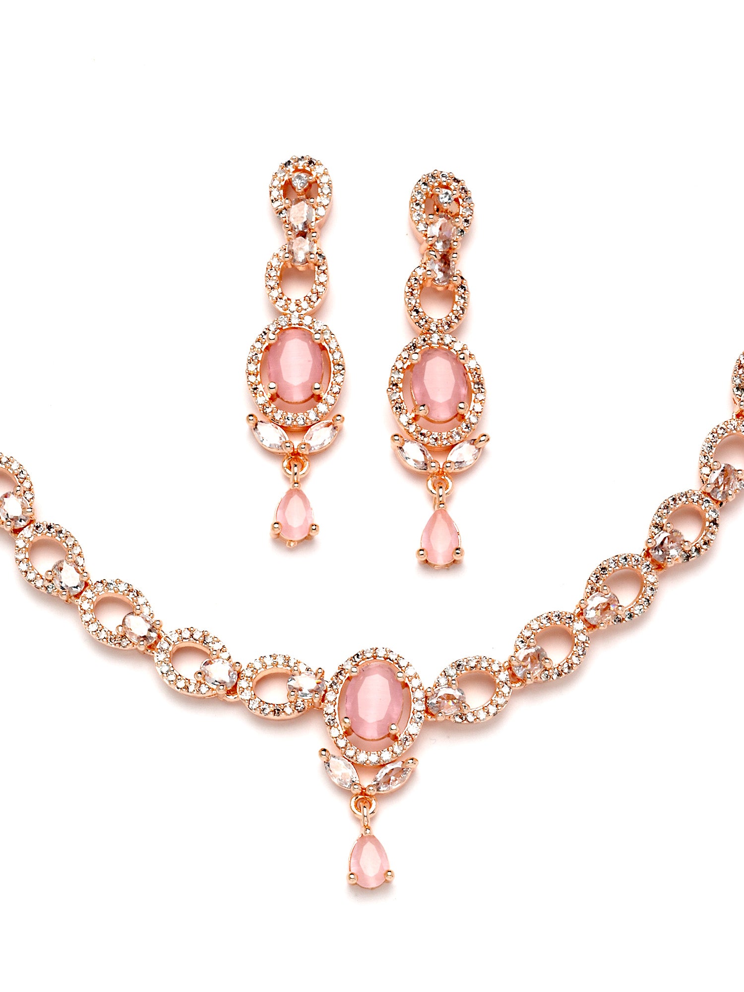 Karatcart Rose Gold Plated Pink Cubic Zirconia Studded Necklace Set for Women - view 5