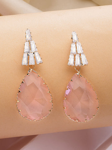 Bohey by KARATCART Gold-Plated Contemporary Pink Drop Earrings for Women