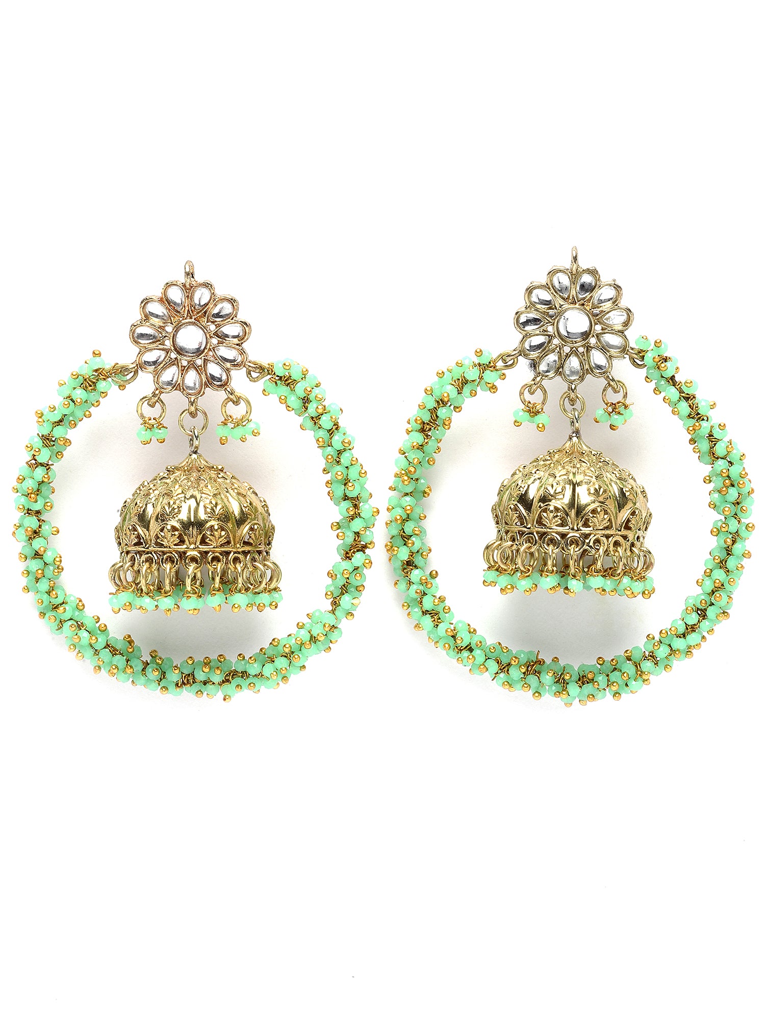 Karatcart Gold Plated Light Green Crystal Jhumki Hoop Earrings for Women - view 4