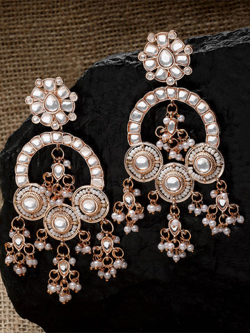 Karatcart Rose-Gold Plated Pearl and Kundan Studded Dangler Earrings for Women