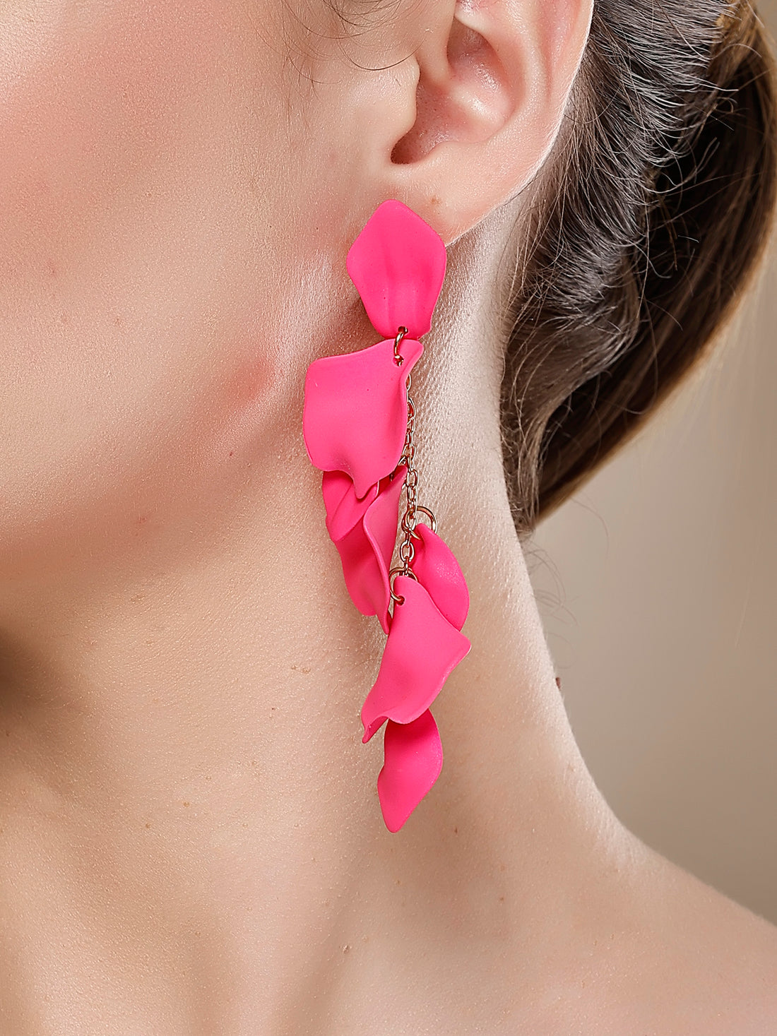 Bohey by KARATCART Gold-Plated Contemporary Pink Drop Earrings for Women