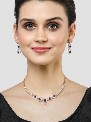 Karatcart Rose Gold Plated Blue CZ Studded Necklace Set