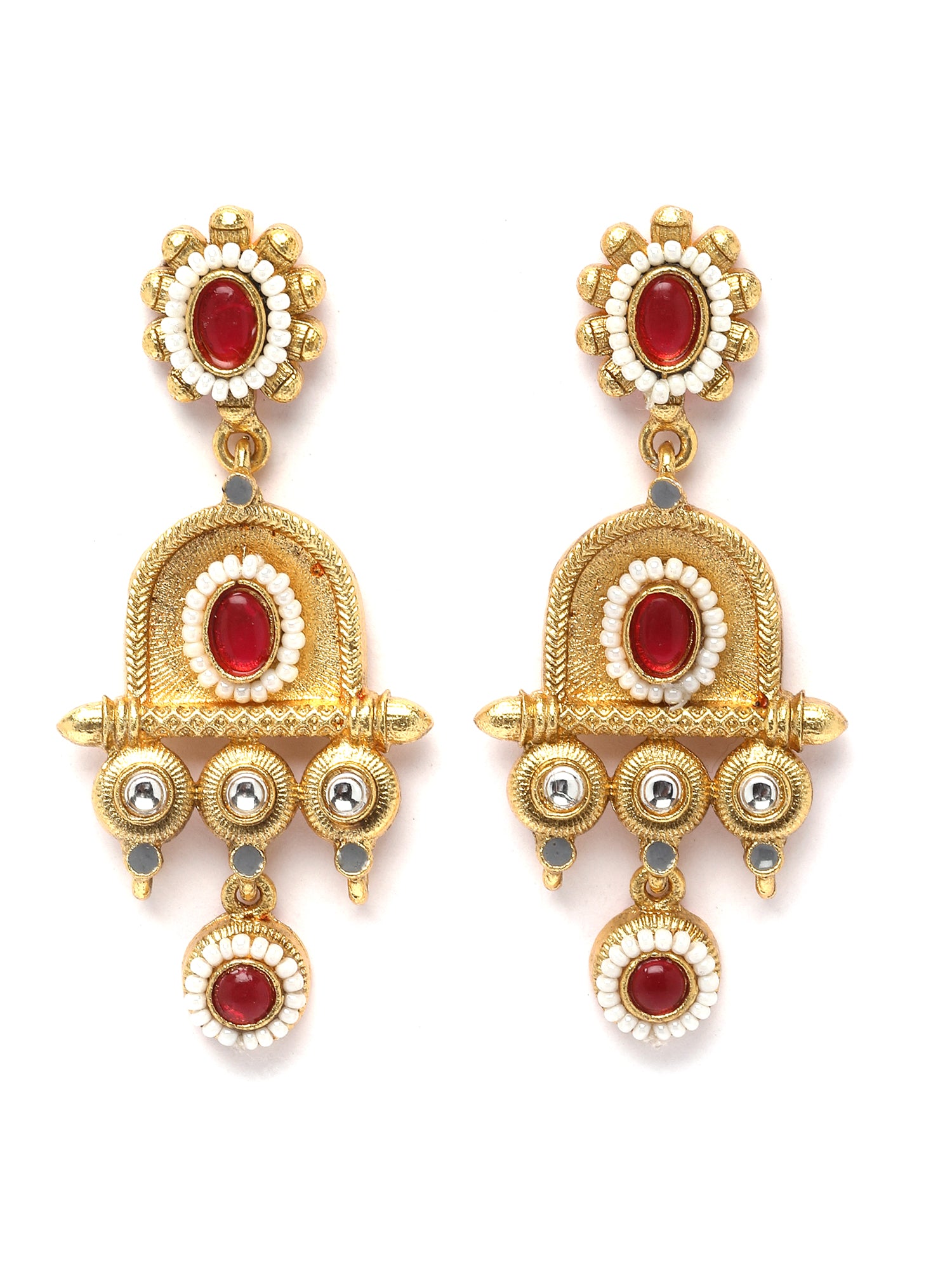 Karatcart Gold Plated Red Stone Peacock Design Temple Jewellery Set for Women - view 6