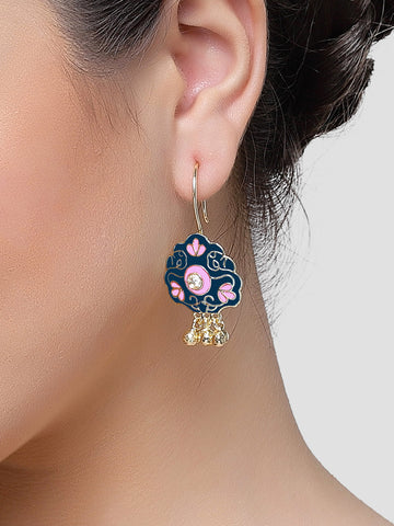 Karatcart Gold Plated Floral Design Blue and Pink Meena Drop Earrings for Women