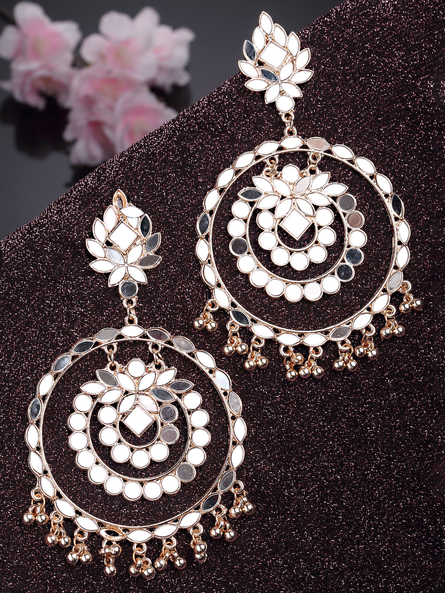 Karatcart Rose Gold Plated Mirror Studded Round Shape Dangler Earrings for Women - view 3