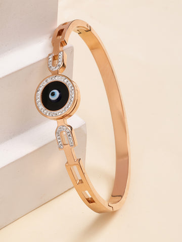 Bohey by KARATCART Rose Gold-Plated Evil Eye Enamel Bangle-Style Bracelet for Women