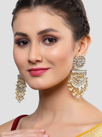 Karatcart Gold Plated Pearl and Kundan Studded Dangler Earrings for Women