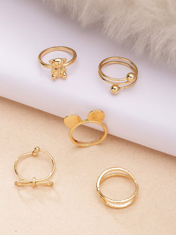 Bohey by KARATCART Set of 5 Gold-Plated Boho Midi Finger Rings for Women