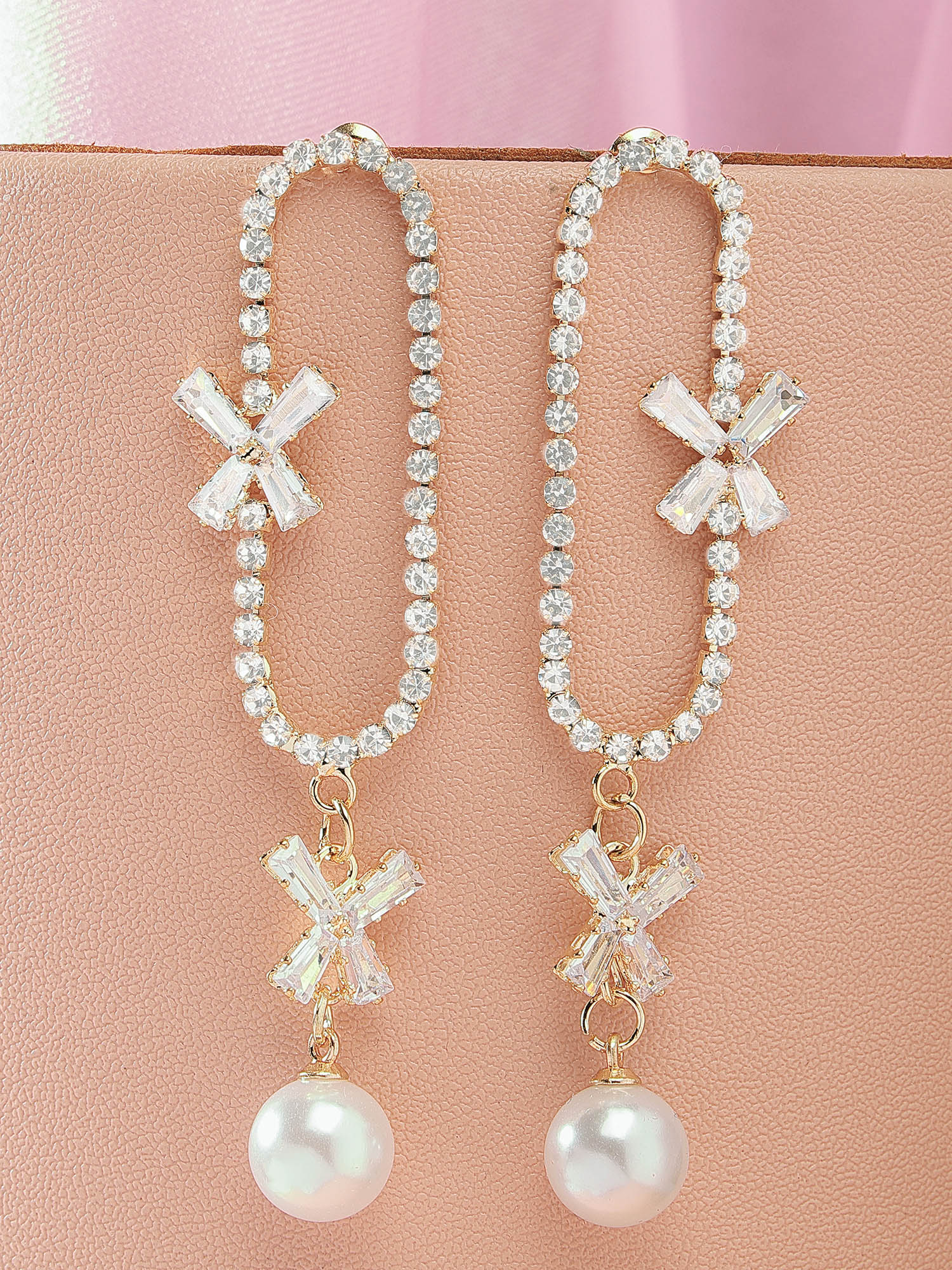 Bohey by KARATCART Gold Plated Pearl and Cubic Zirconia Drop Earrings for Women