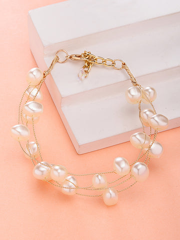 Bohey by KARATCART Gold Plated Multilayer Baroque Pearl Chain Bracelet for Women