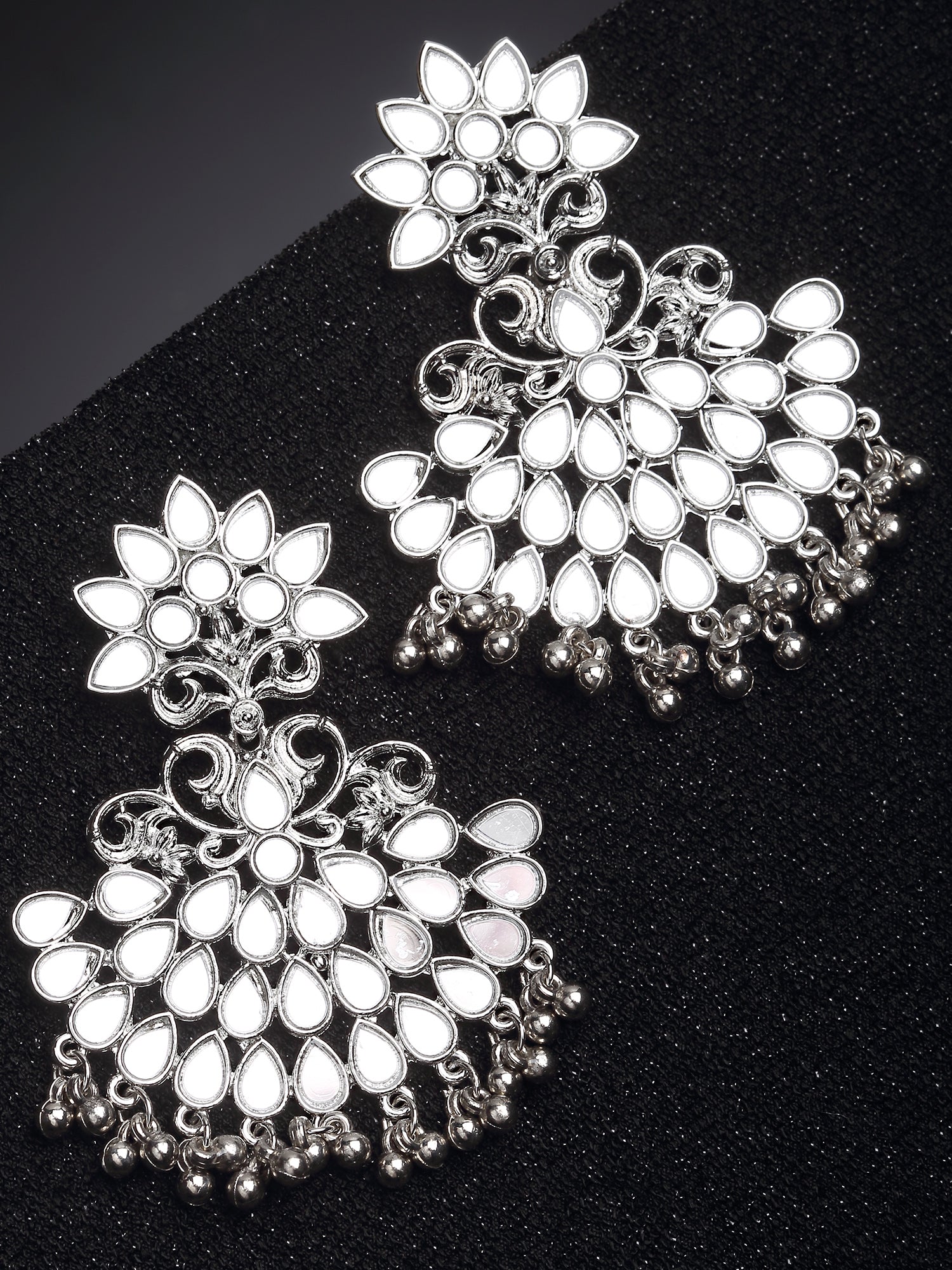 Karatcart Silver Plated Mirror Studded Dangler Earrings for Women - view 3