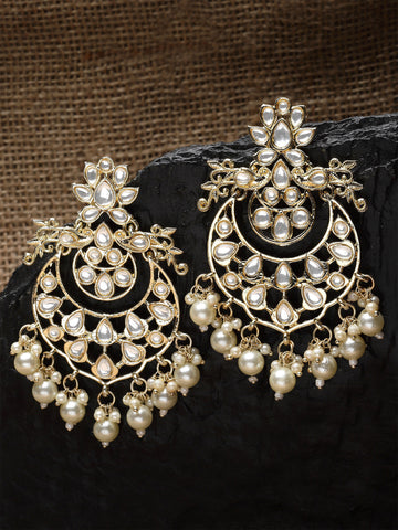 Karatcart Gold Plated Pearl & Kundan Studded Dangler Earrings for Women