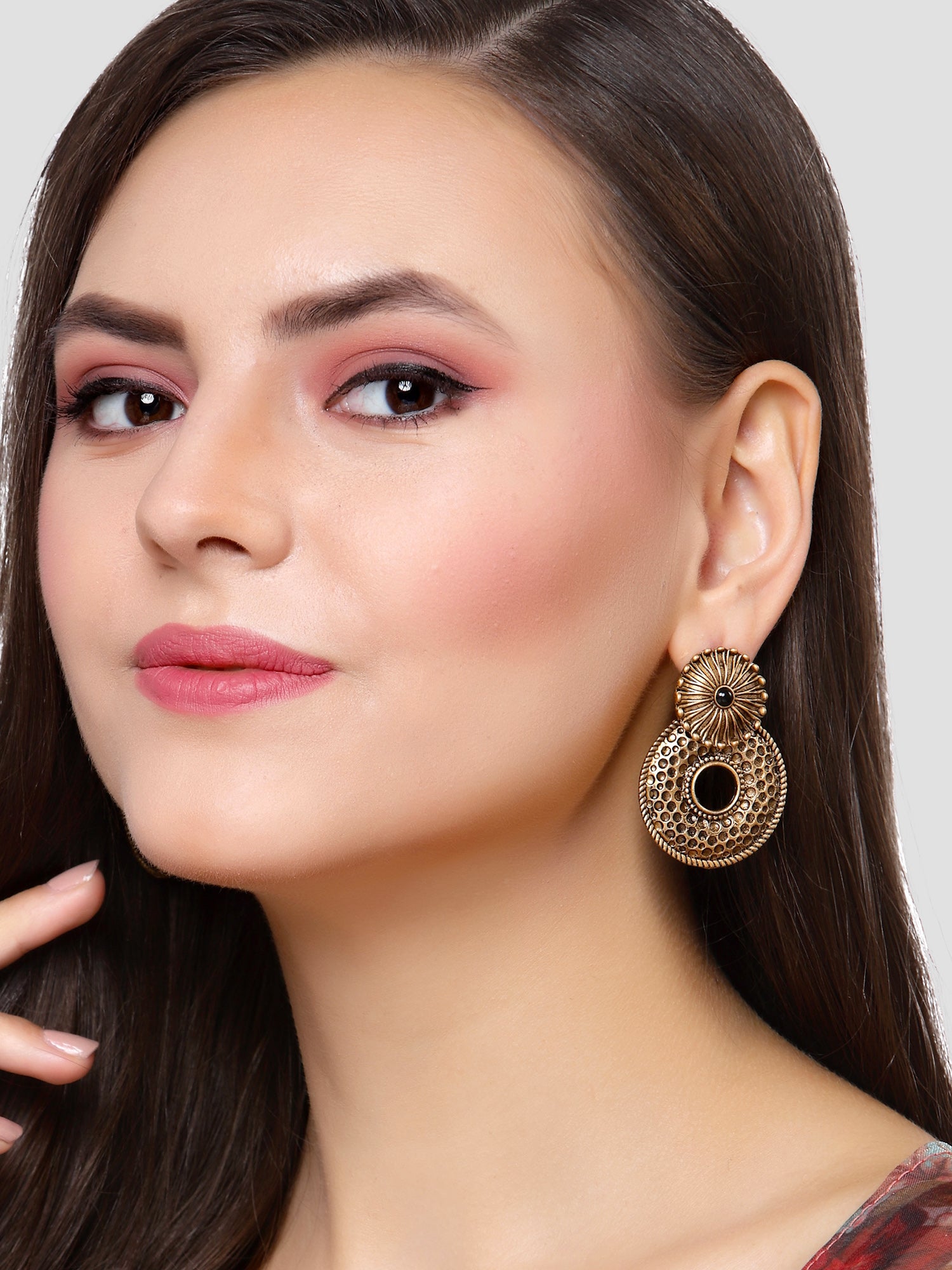 Karatcart Gold Plated Textured Dangler Earrings for Women - Image 1