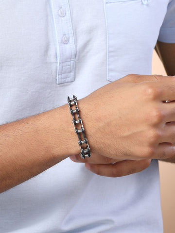 Bohey by KARATCART Black and Silver Link Bracelet for Men