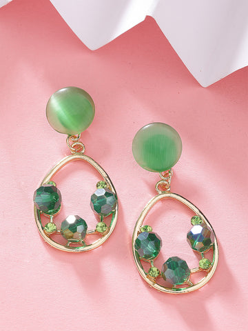 Bohey by KARATCART Gold-Plated Contemporary Green Drop Earrings for Women