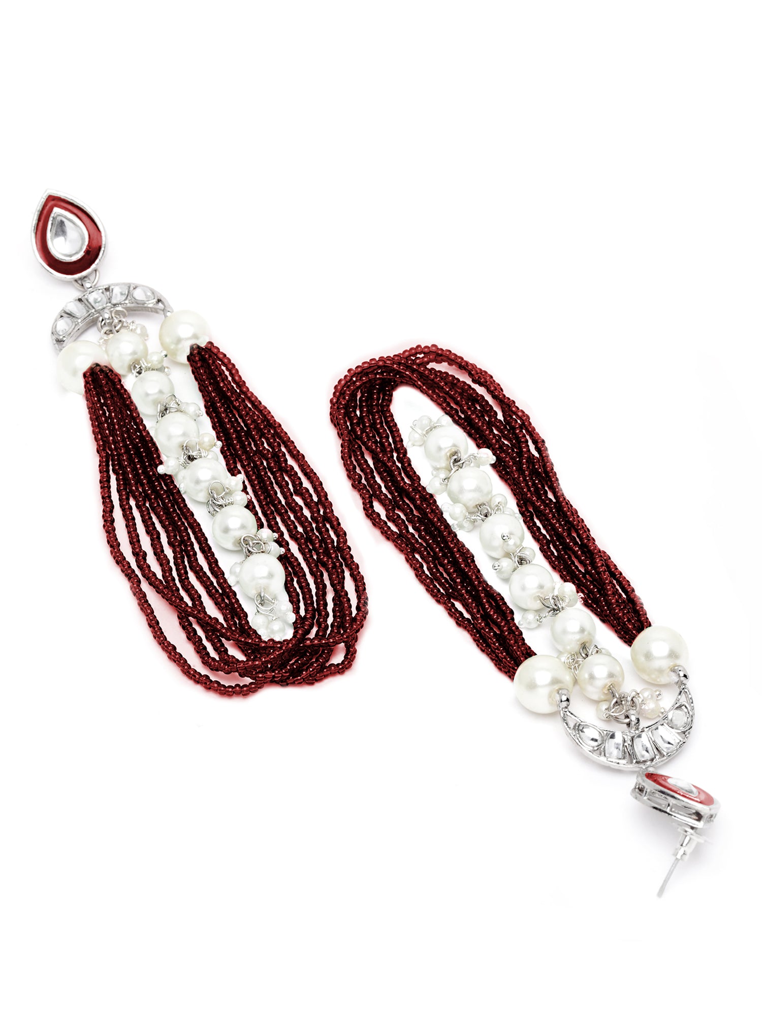 Karatcart Oxidised Silver Pearl and Green Moti Studded Kundan Drop Earrings for Women - view 5