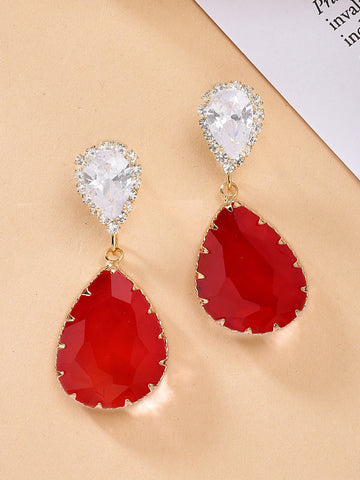 Bohey by KARATCART Gold-Plated Contemporary Red Drop Earrings for Women