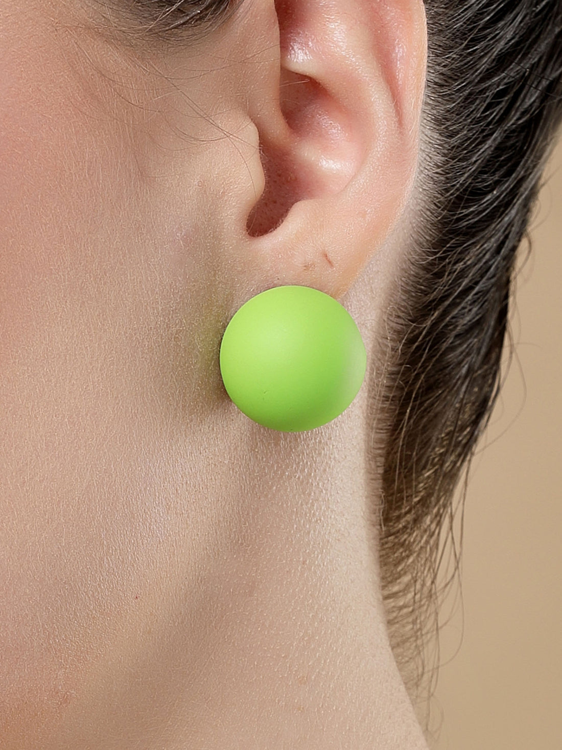 Bohey by KARATCART Matte Light Green Finish Dome Stud Earrings for Women