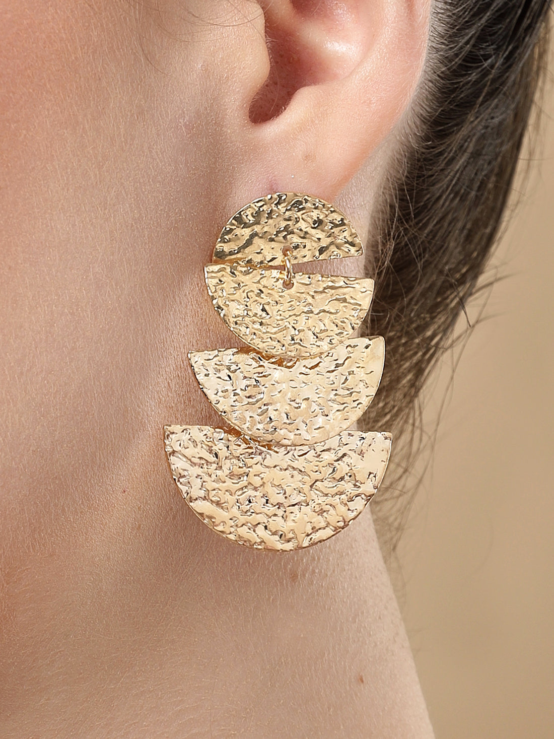 Bohey by KARATCART Gold Plated Hammered Design Dangler Earrings