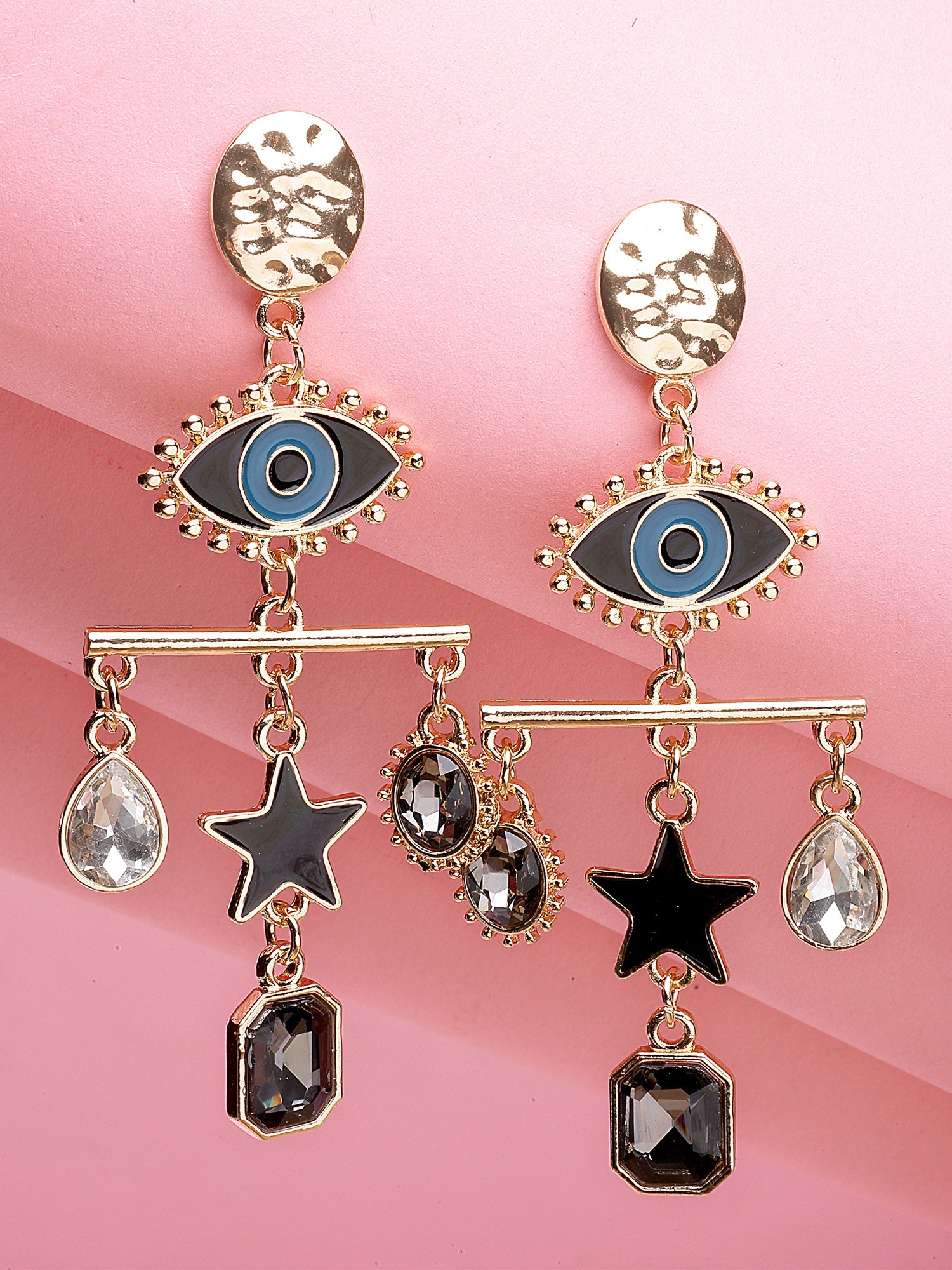 Bohey by KARATCART Gold-Plated Multicolor Evil Eye Drop Earrings for Women