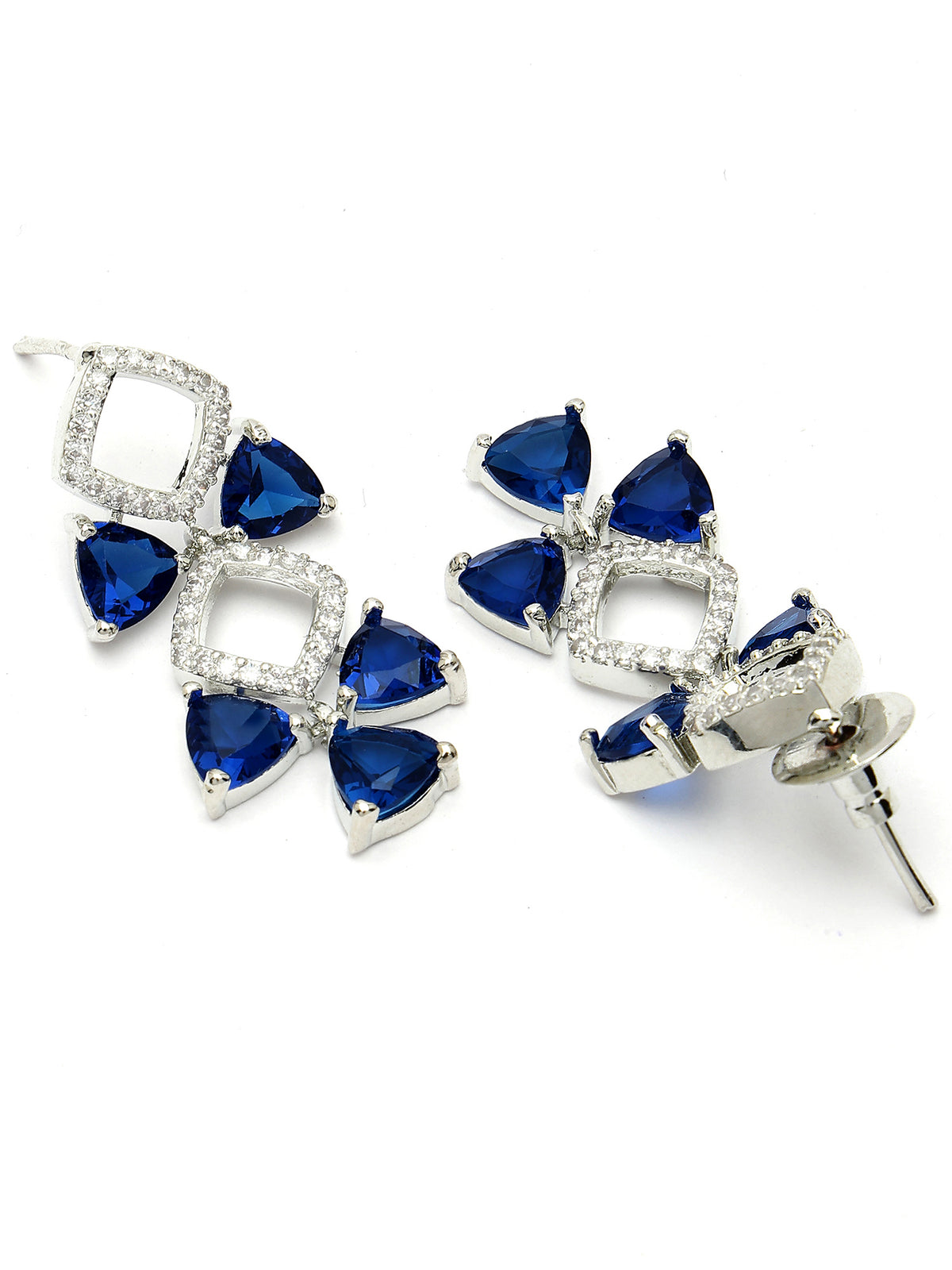 Triangular Blue Diamonds Karatcart Blue Triangular American Diamond Silver Tone Necklace for Wo