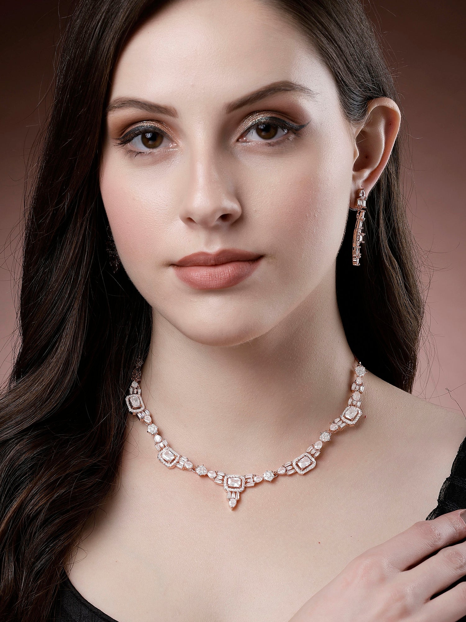 Karatcart Rose Gold Plated Cubic Zirconia Studded Necklace Set for Women - Image 1