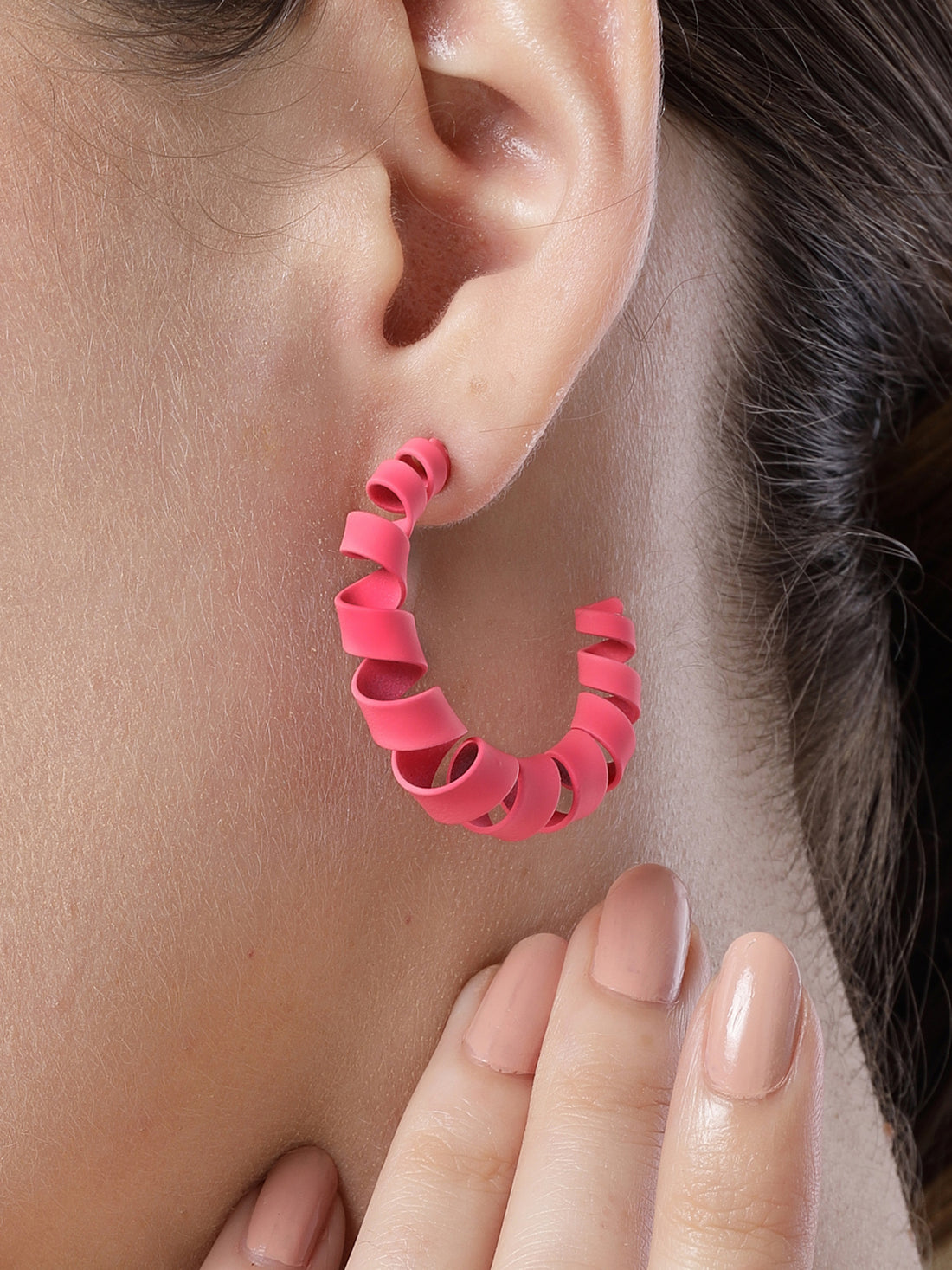 Bohey by KARATCART Pink Spiral Half Hoop Earrings for Women