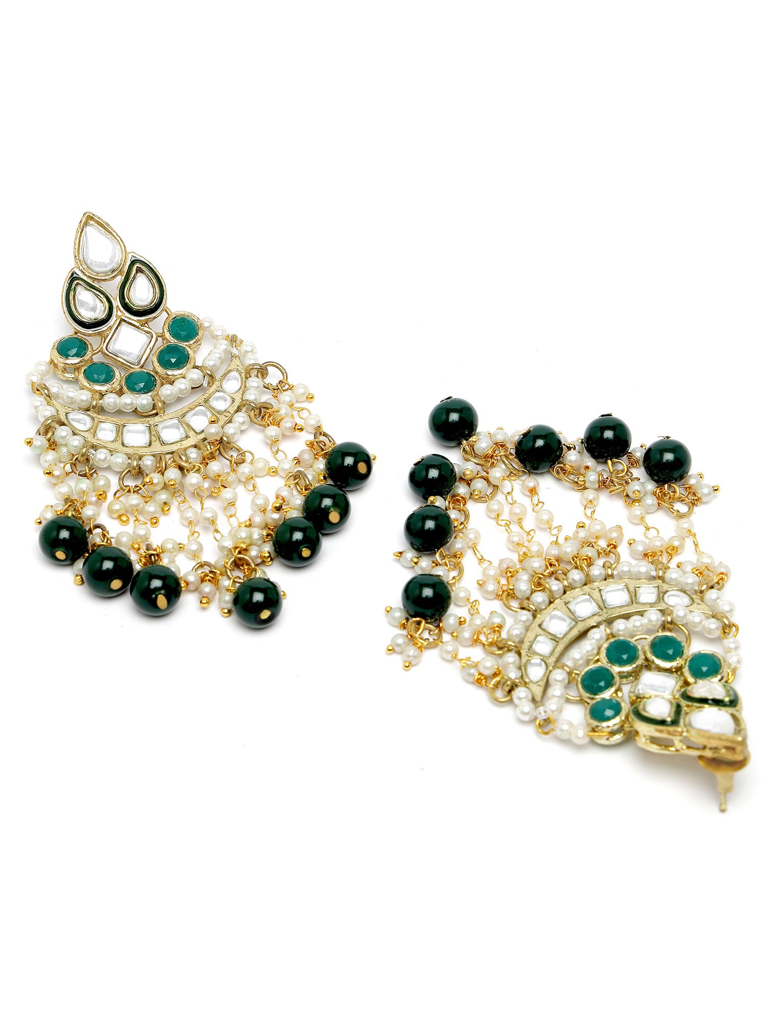 Karatcart Gold Plated Kundan Green Beads Dangler Earrings for Women - view 5