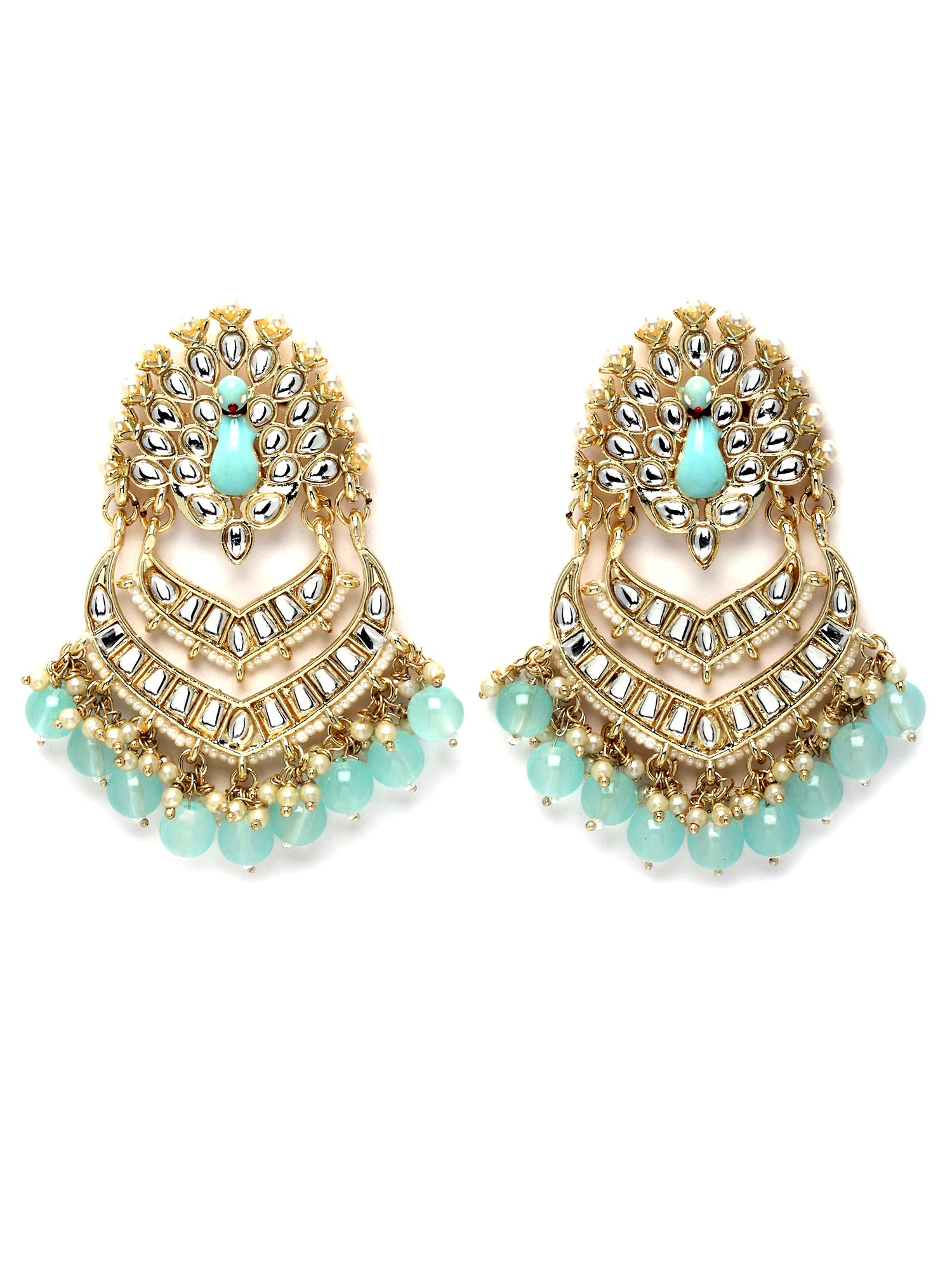 Karatcart Gold Plated Peacock Shape Light Blue Meena and Kundan Studded Dangler Earrings for Women - view 4
