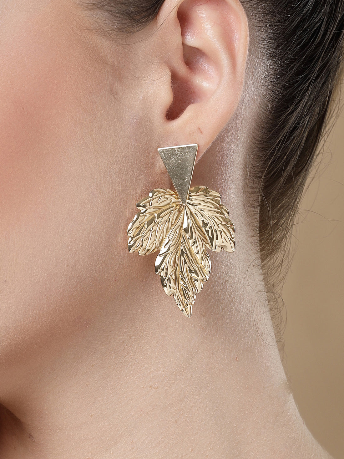 Bohey by KARATCART Gold Plated Leaf Design Dangler Earrings