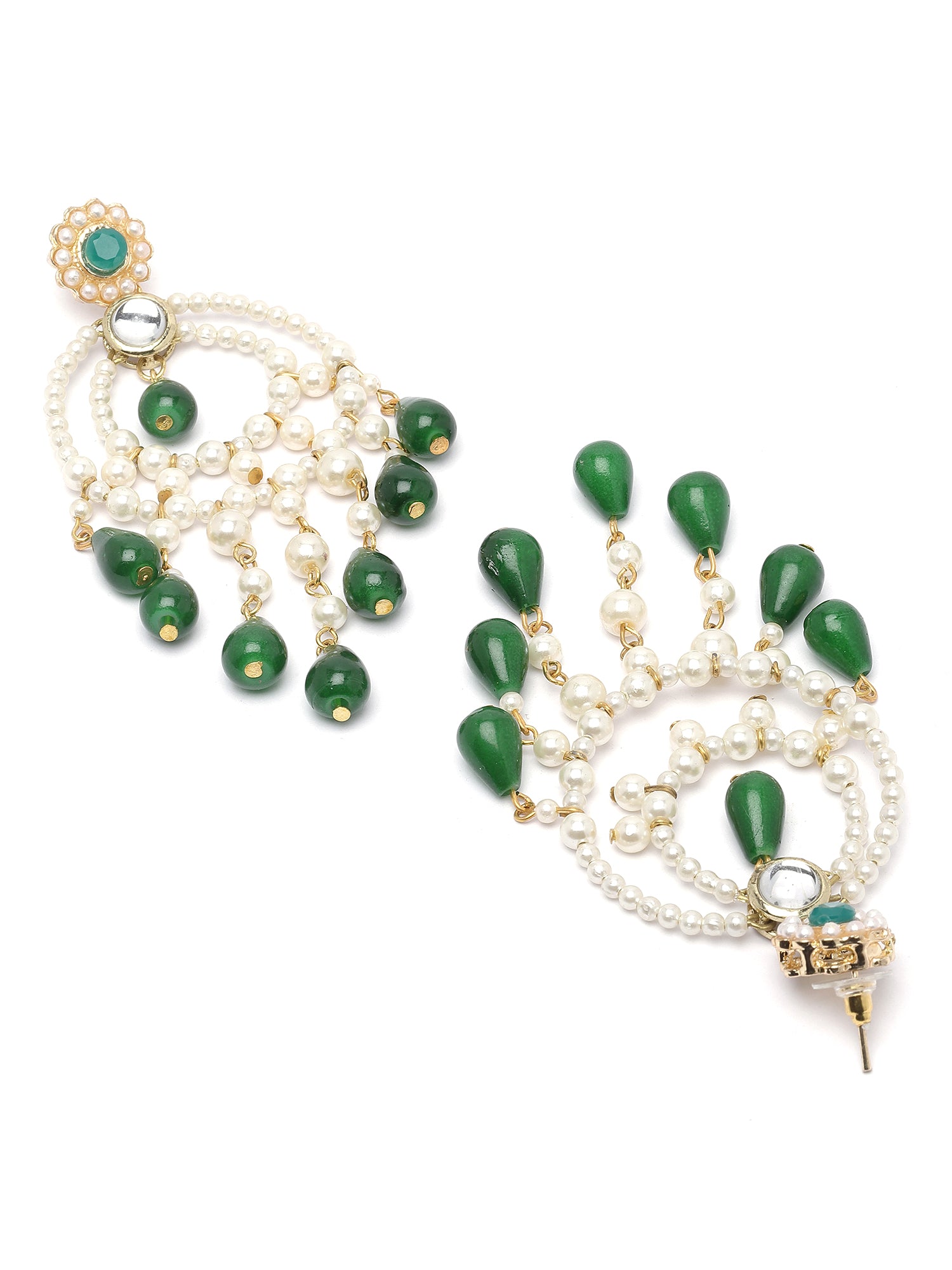 Karatcart Gold Plated Green Bead Kundan Drop Earrings for Women - view 5