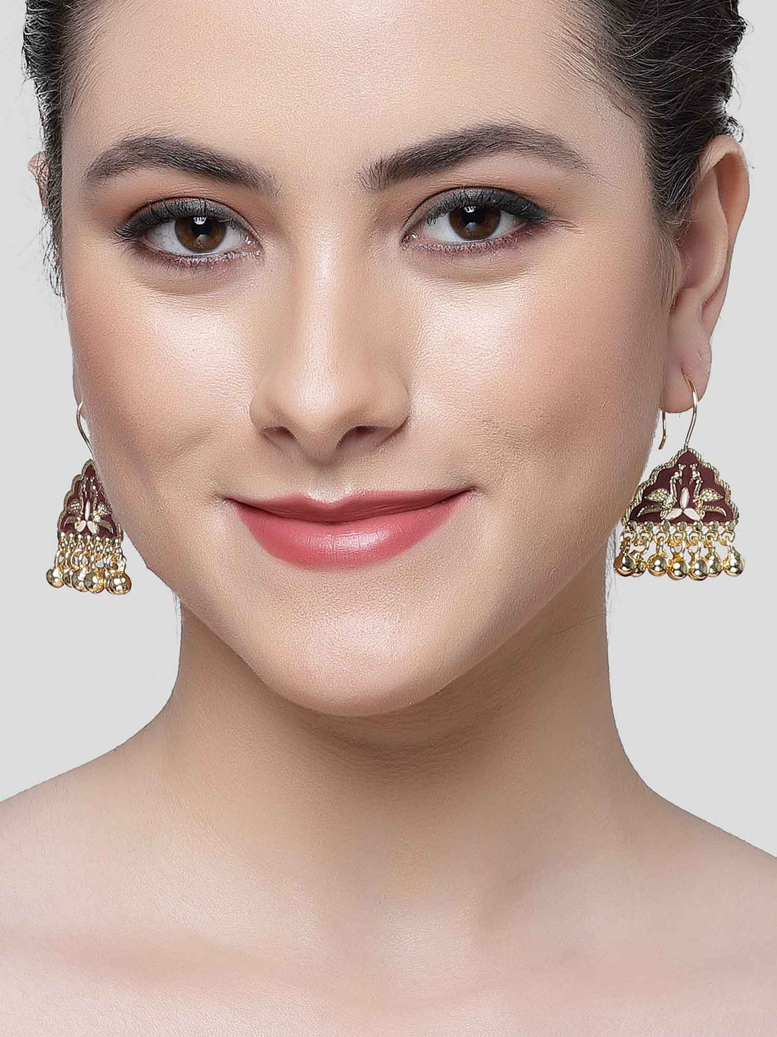 Karatcart Gold Plated Maroon Meena Peacock Design Drop Earring for Women