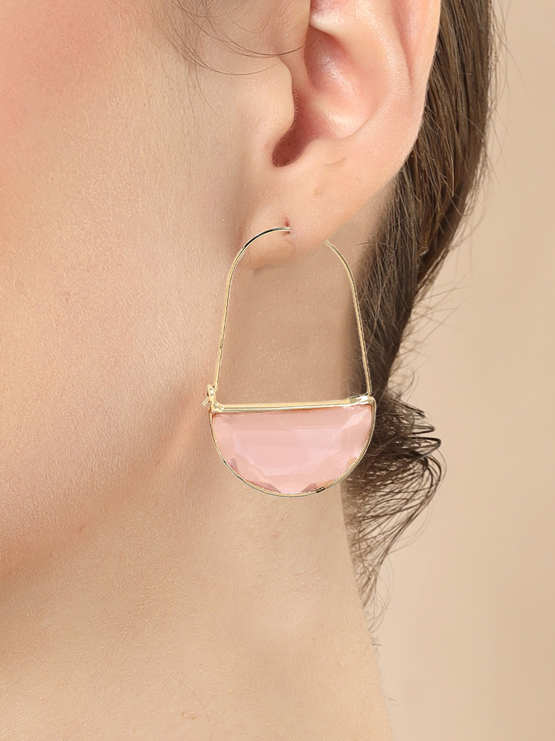 Bohey by KARATCART Gold-Plated Contemporary Pink Hoop Earrings for Women