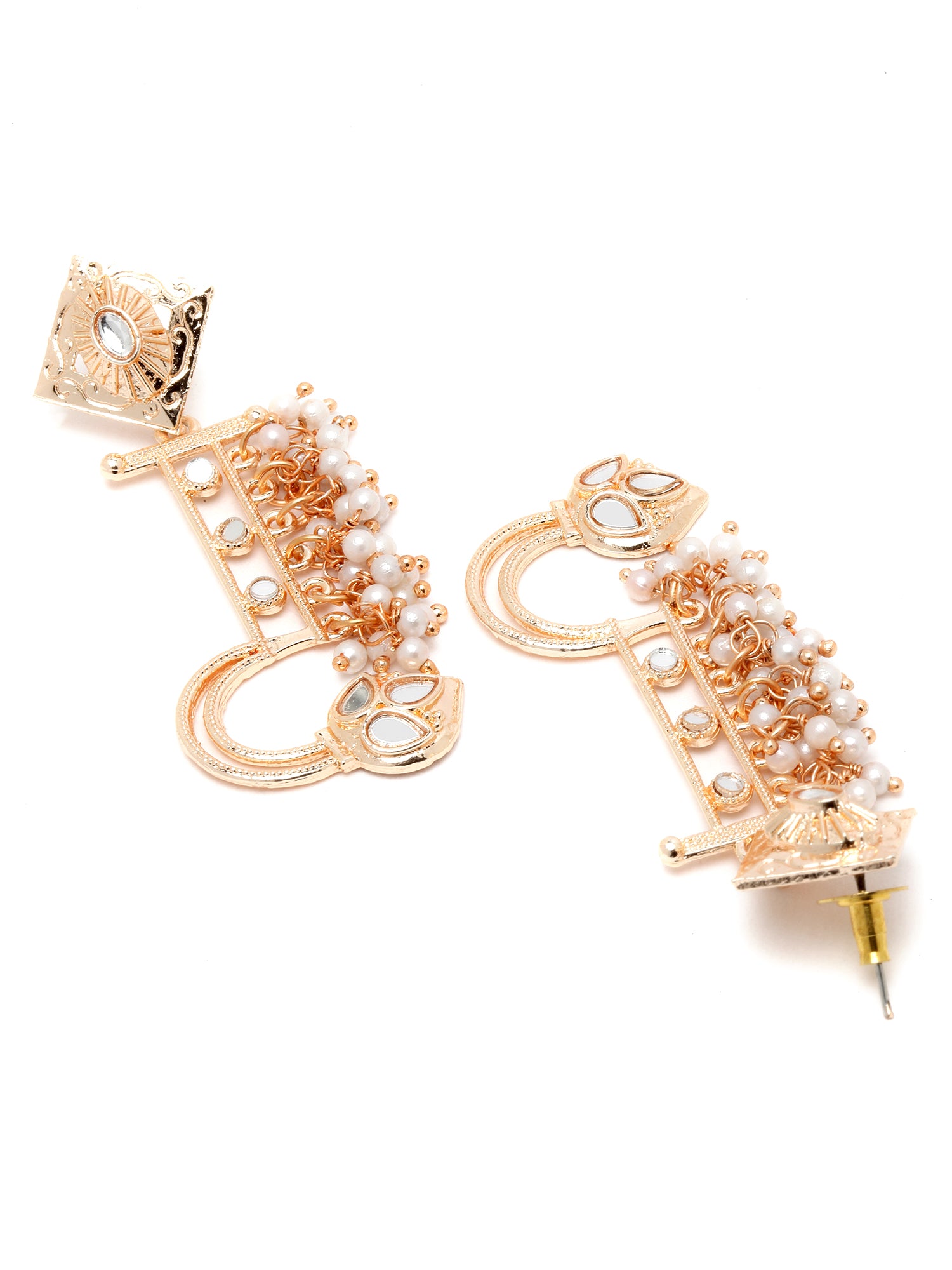 Karatcart Rose Gold Plated Mirror Studded Pearl Dangler Earrings for Women - view 5