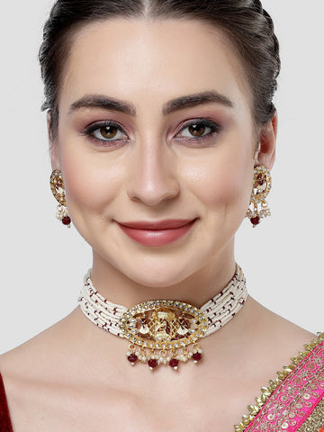 Karatcart Gold Plated Maroon Dulhan Doli Design Choker Necklace Set for Women