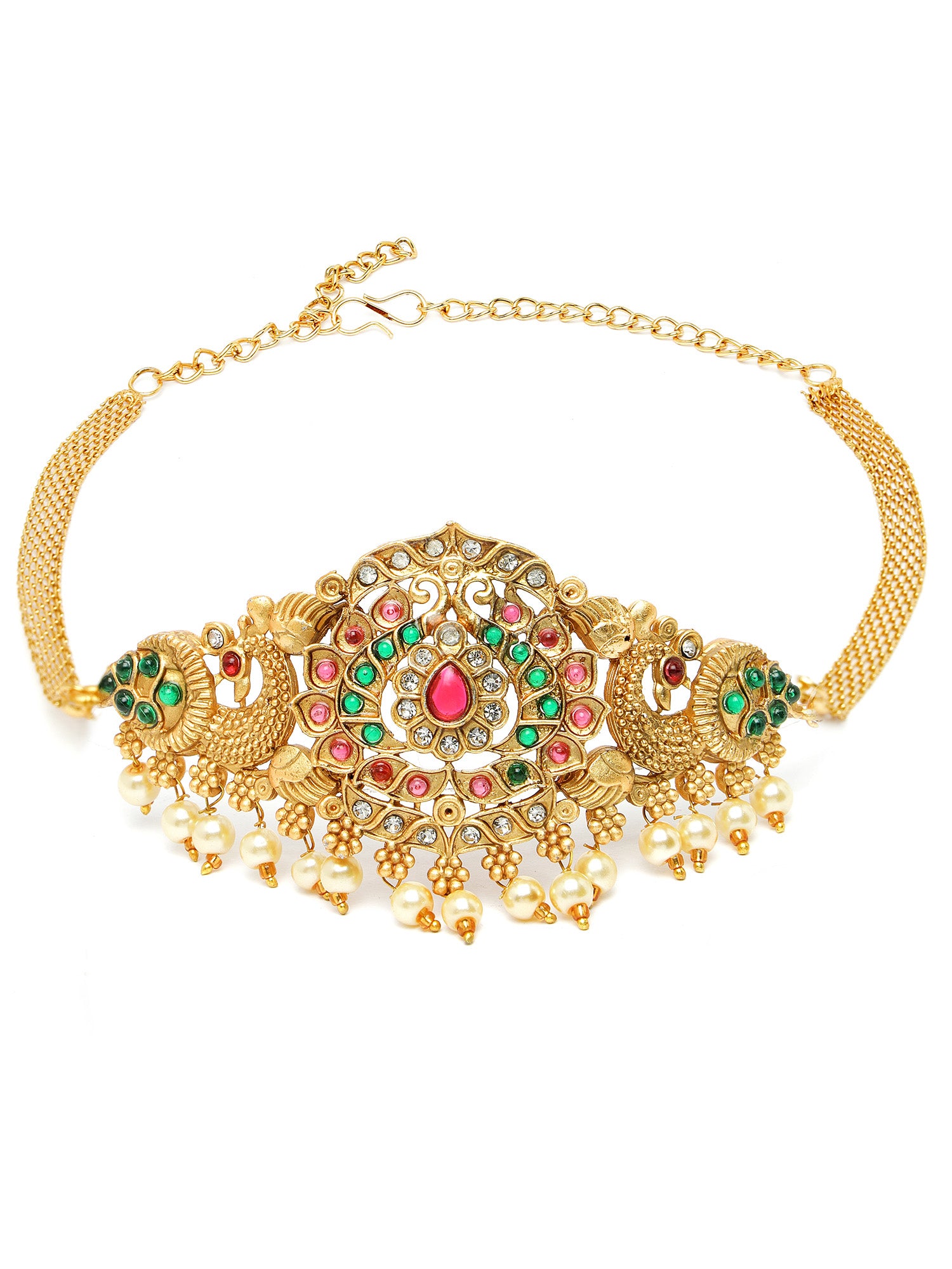 Karatcart Gold Plated Floral Design Choker Temple Jewellery Set for Women - view 5