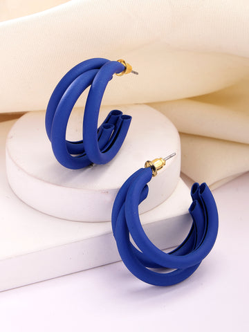 Bohey by KARATCART Matte Finish Blue Half Hoop Earrings