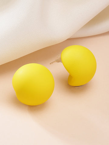 Bohey by KARATCART Matte Yellow Finish Dome Stud Earrings for Women