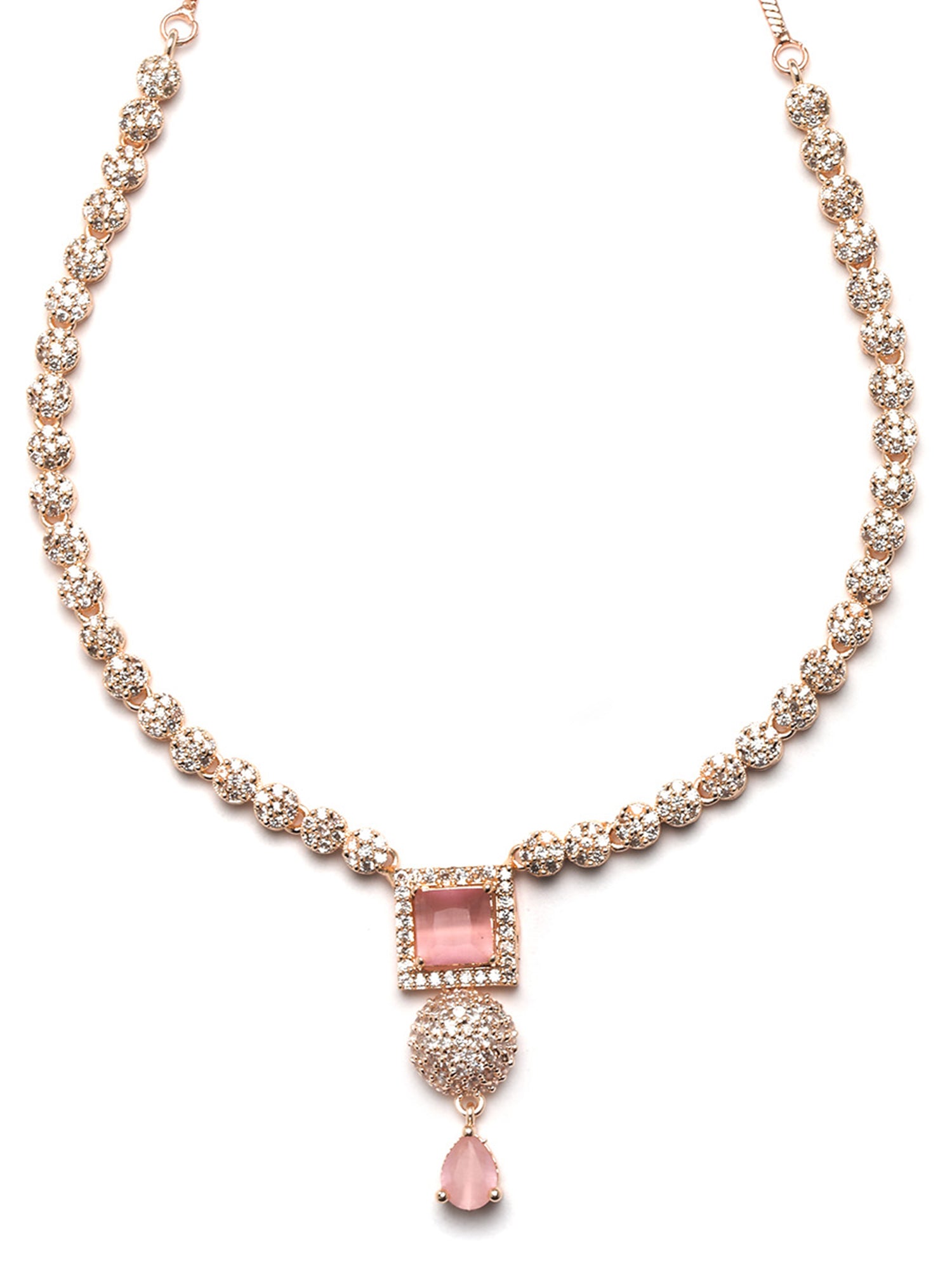 Karatcart Pink American Diamond Studded Rose Gold Plated Necklace Set for Women - view 5