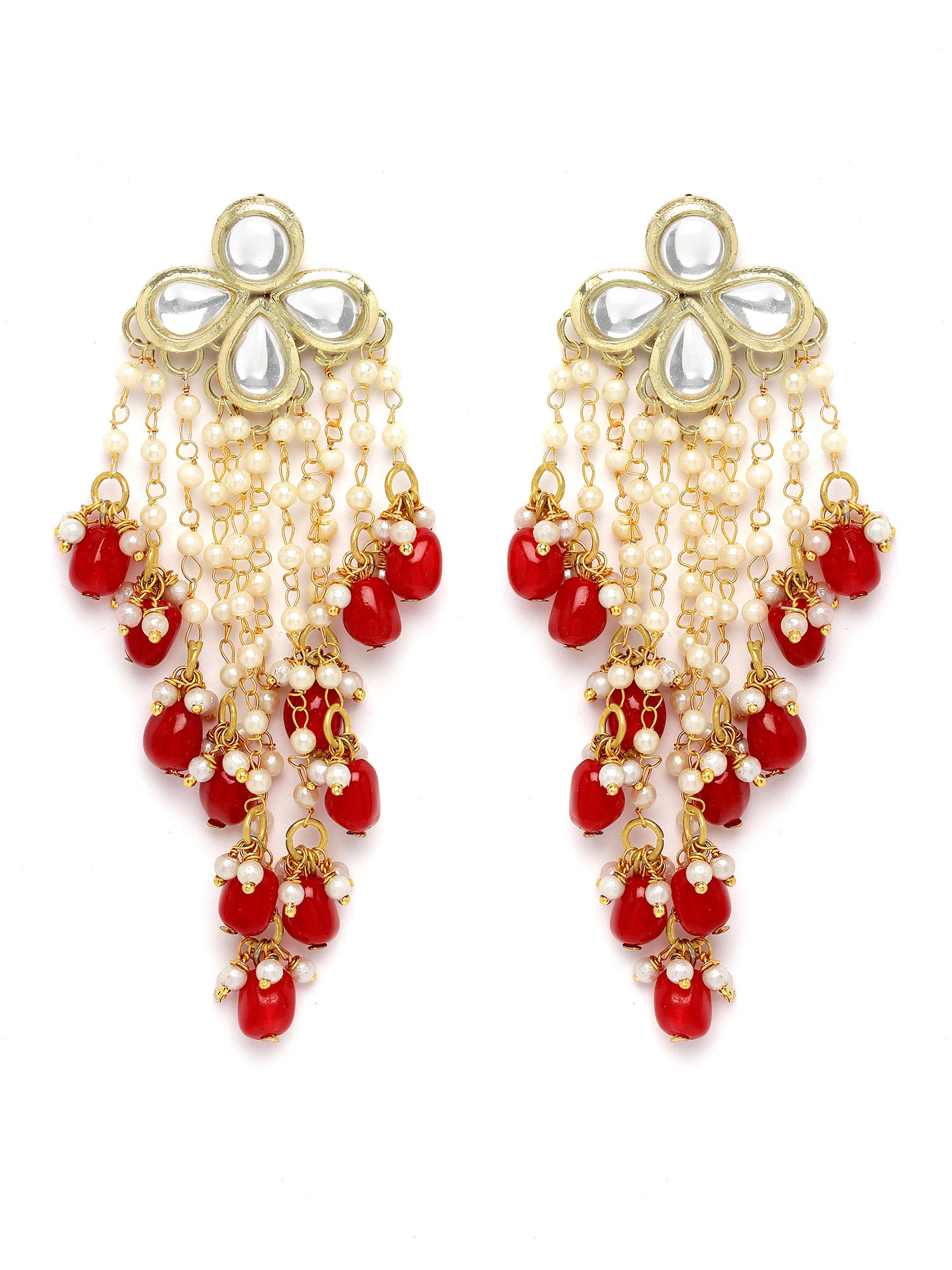 Karatcart Gold Plated Red Tumble Kundan Tassel Earrings for Women - view 4