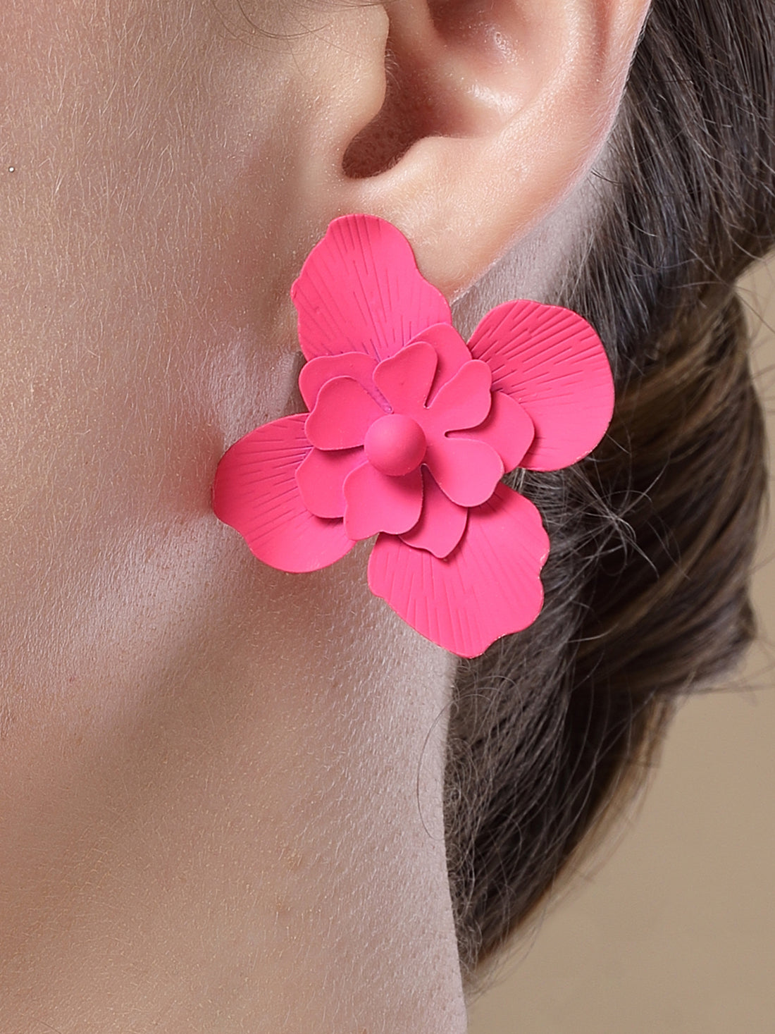 Bohey by KARATCART Pink Floral Stud Earrings for Women